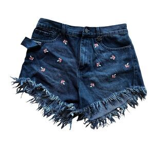 Mushrooms Embroidered High Rise Black Shorts 7/28 Y2K Festival Simple Society
